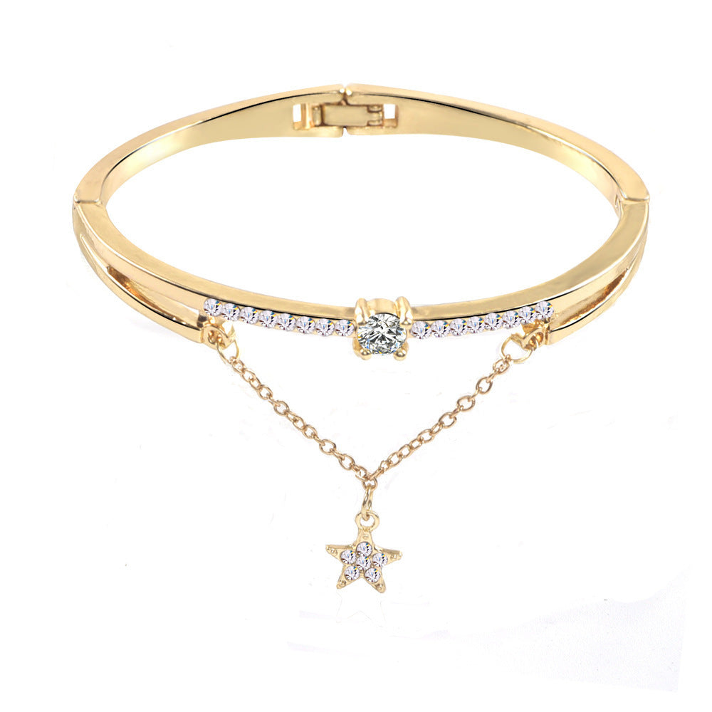 Womens Electroplated Bangle Bracelet Diamond Pentagram Design Elegant Alloy Fashion Jewelry for Women Shine Now
