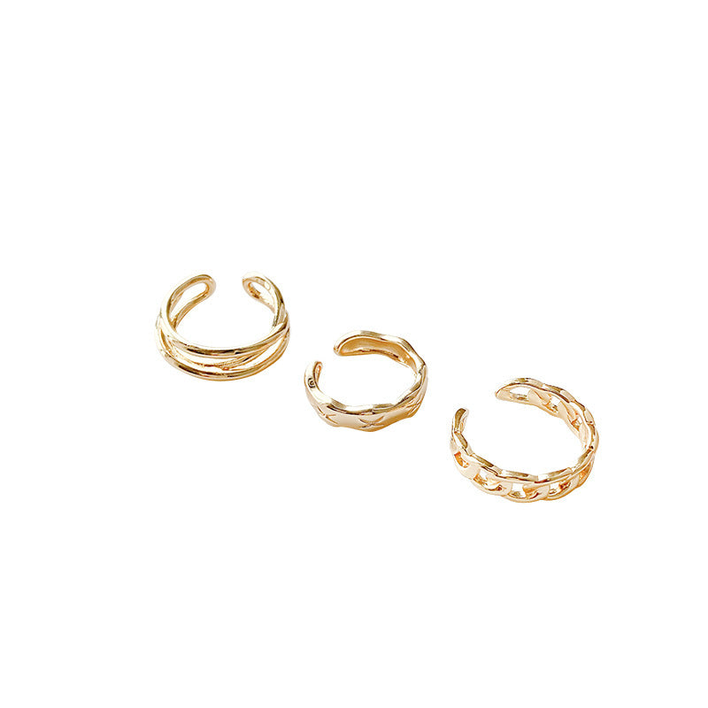 Versatile Simple Copper Geometric Ring Electroplating Gold J398 Color Adjustable Opening Ring Set X3PCS Three Piece Set