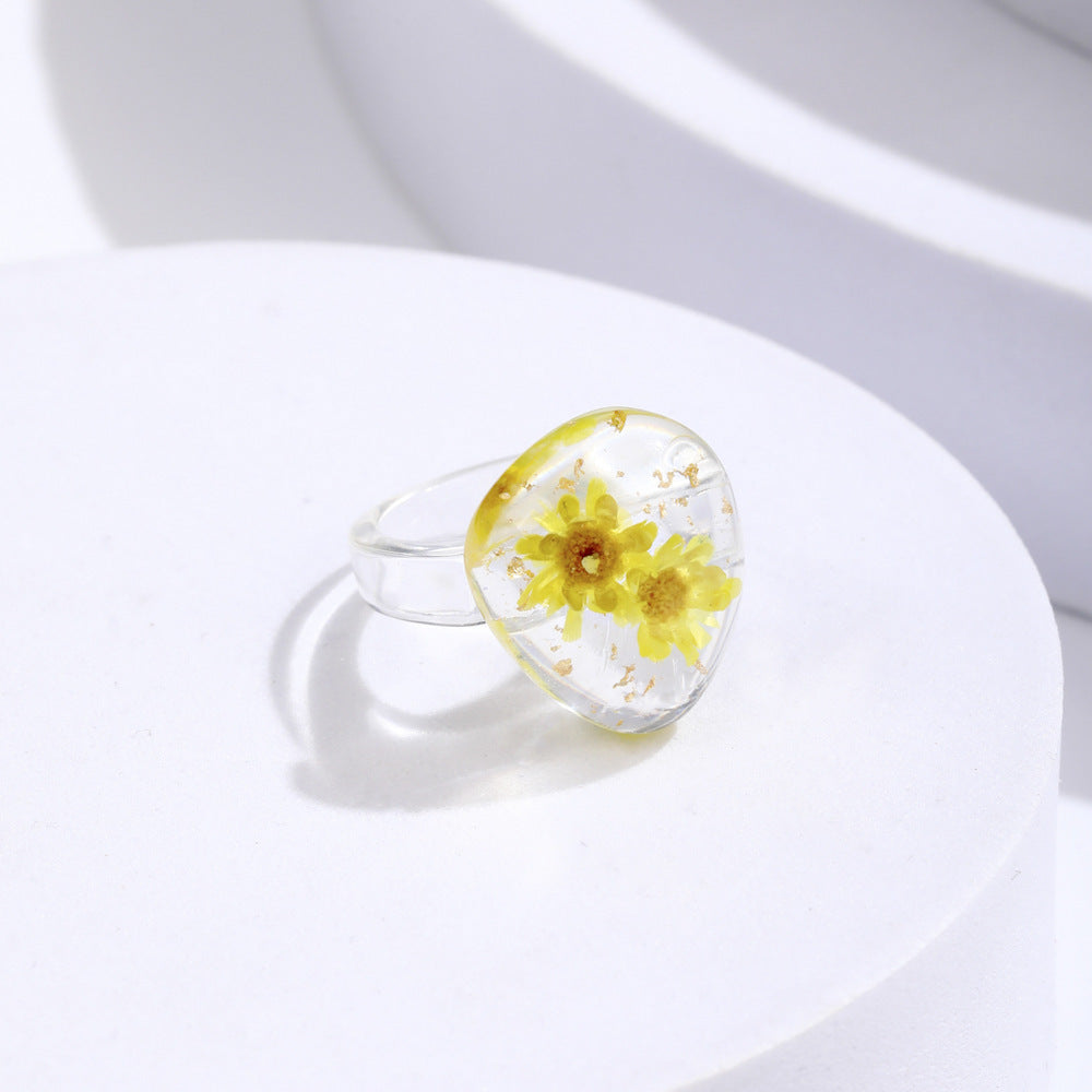3 Piece Ring Set  Transparent Resin Dried Flower Geometric Alloy Band Unisex Fashion Jewelry Statement Durable