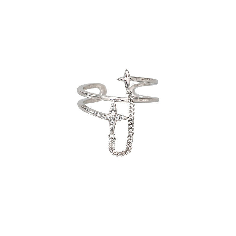 Womens Star Ring With Meteor Chain Design Double Layer Copper Ring Adorned With Zircon Stones Elegant Jewelry For Her