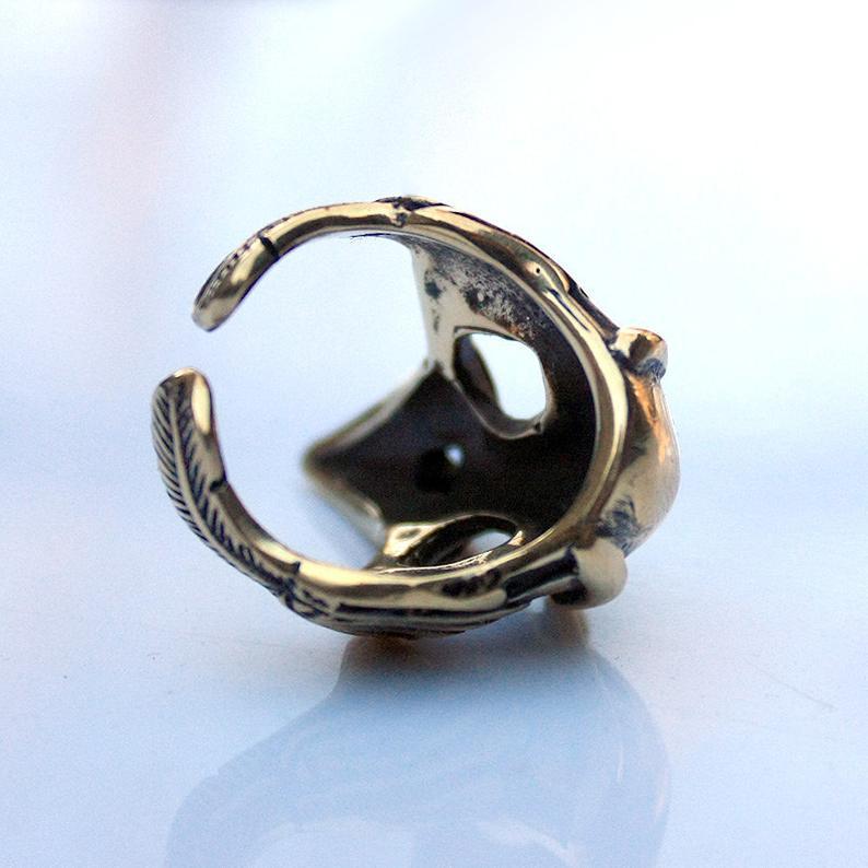 Mens Raven Skull Ring Bronze Adjustable Gothic Biker Jewellery Durable Unique Statement For Halloween Birthday