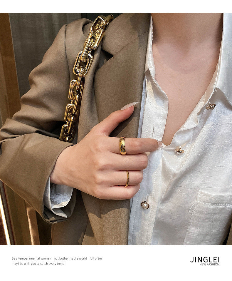 Womens Thin Stackable Ring Titanium Steel Gold Plated Band Fashion Jewelry Geometry Circles Electroplated Rings