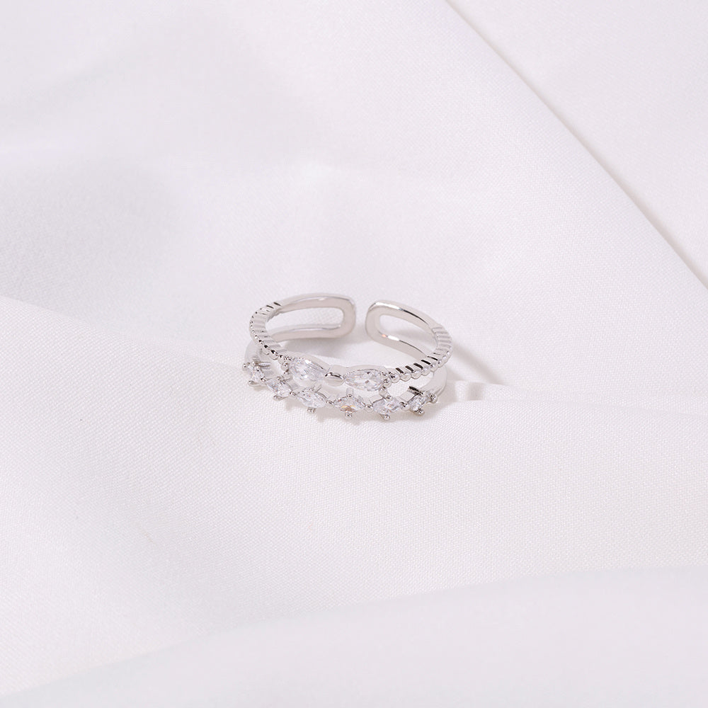 Adjustable Butterfly Ring for Women Double Zircon Accent Copper Plated European American Style Timeless Charms