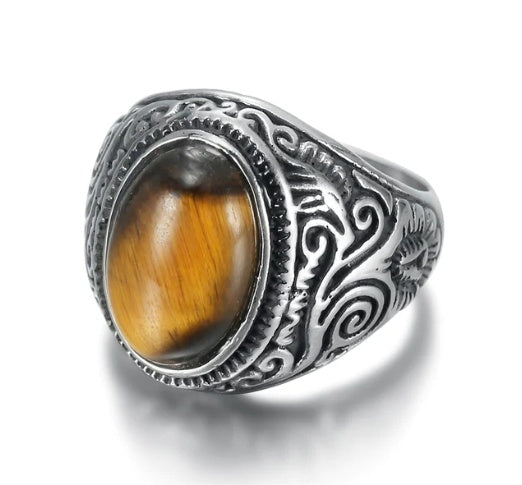Stainless Steel Celtic Scroll Ring Handmade With Inset Stone Unisex Fashion Jewelry For Men And Women Wear Now