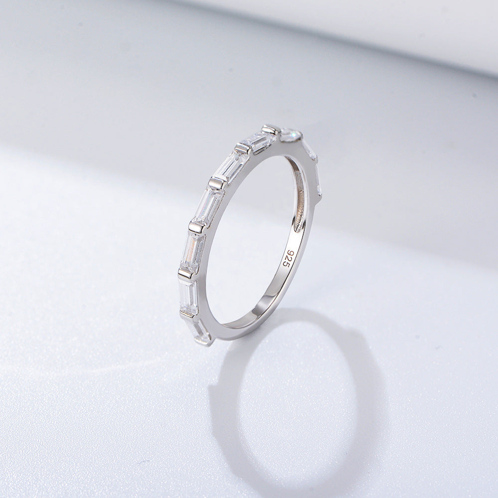 Sterling Silver Geometric Rectangular Zircon Ring For Women Elegant Anniversary Engagement Daily Sparkle Shine