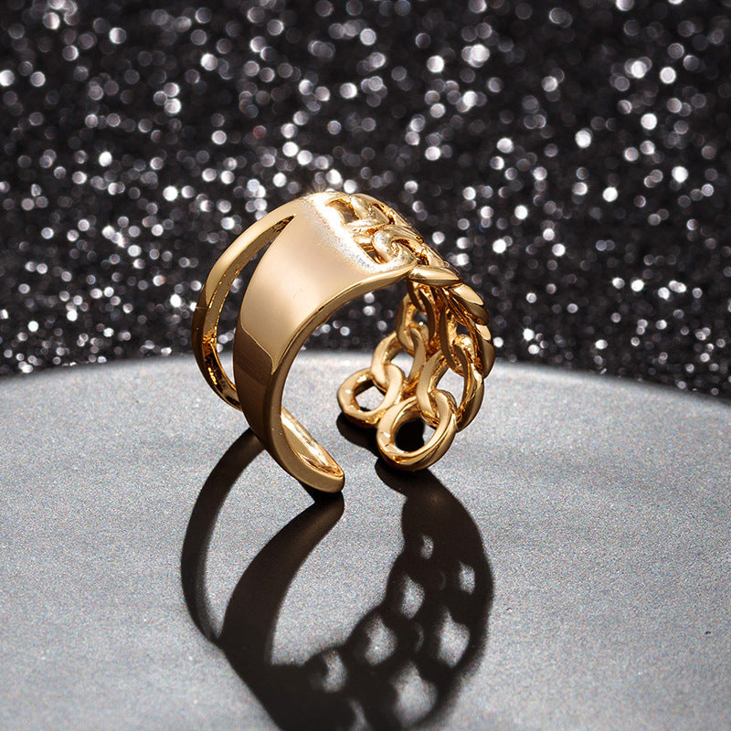 Adjustable Gold Plated U Shaped Ring With Open Mouth Copper