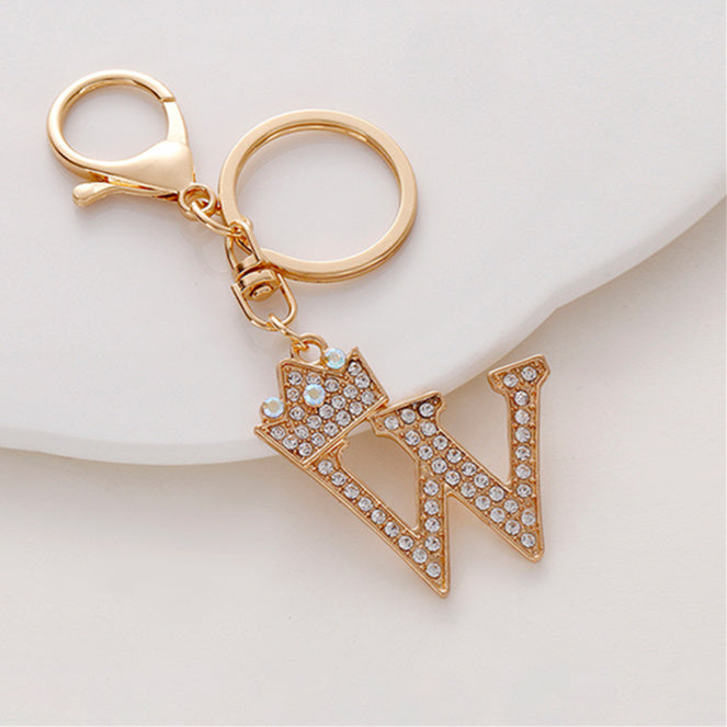 Alphabet A To Z Keychain With Diamond Accents Zinc Alloy Metal Letter Charm For Bag And Keys Daily Use Pendant