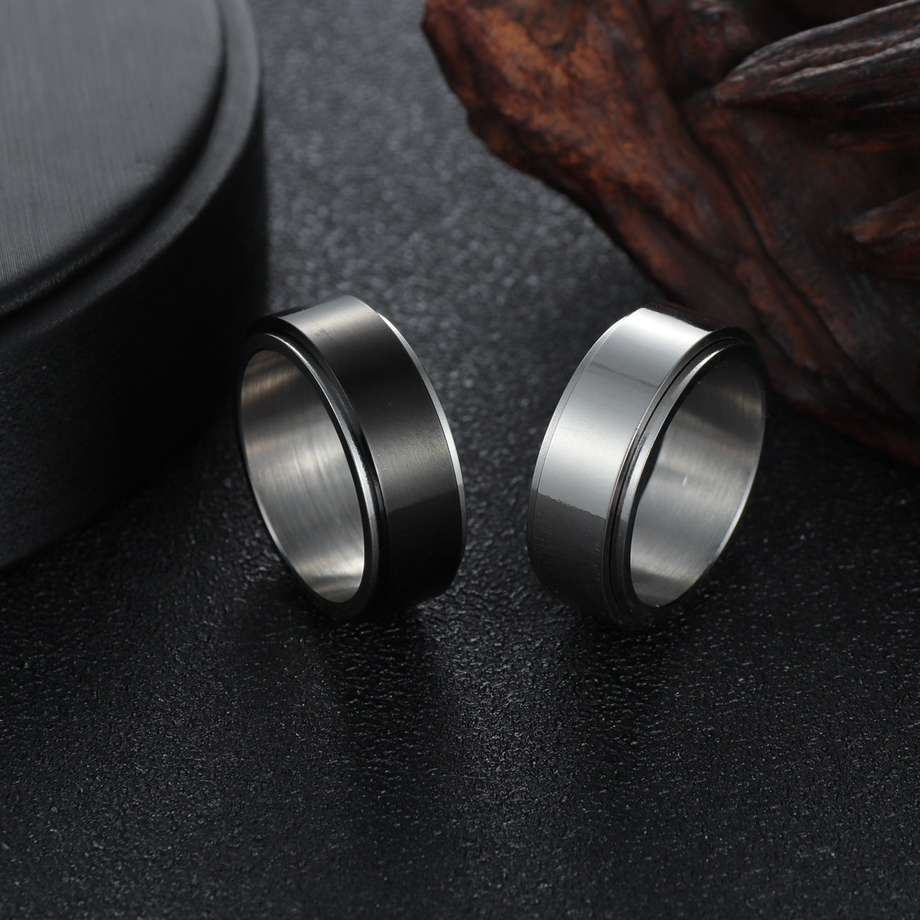Mens Titanium Steel Ring Rotating European Design Black Silver Band Durable Stylish Jewelry For Men For Men US