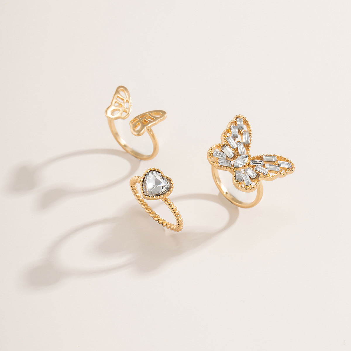 Butterfly Ring With Heart Peach Design Retro Alloy Rhinestone Jewelry For Women Vintage Style Gift For Her Now