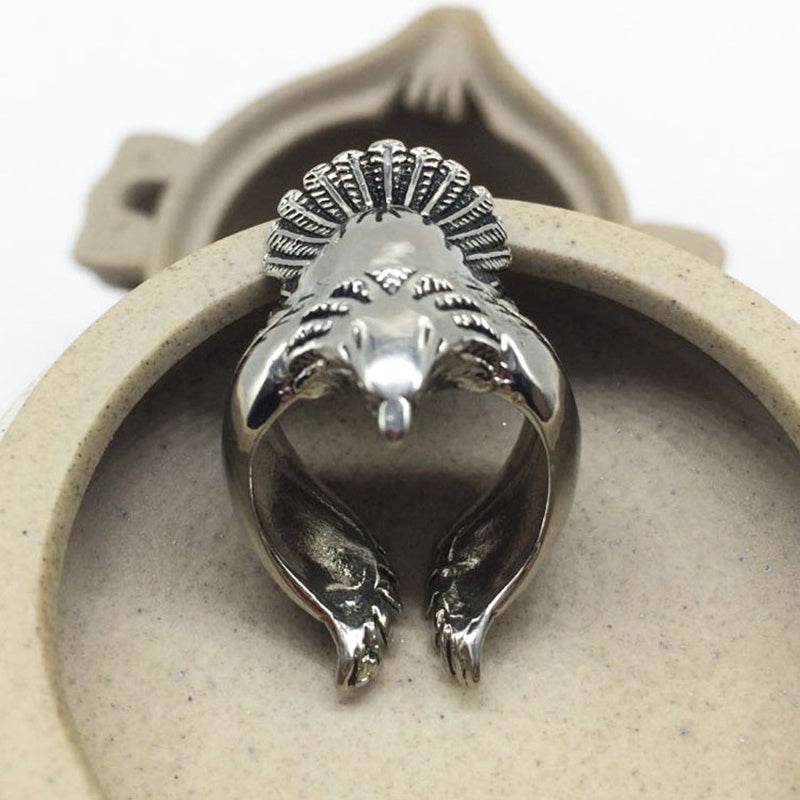 Adjustable Eagle Wing Open Ring Vintage Viking Punk Animal Statement Ring For Men Women Zinc Alloy Silver Finish