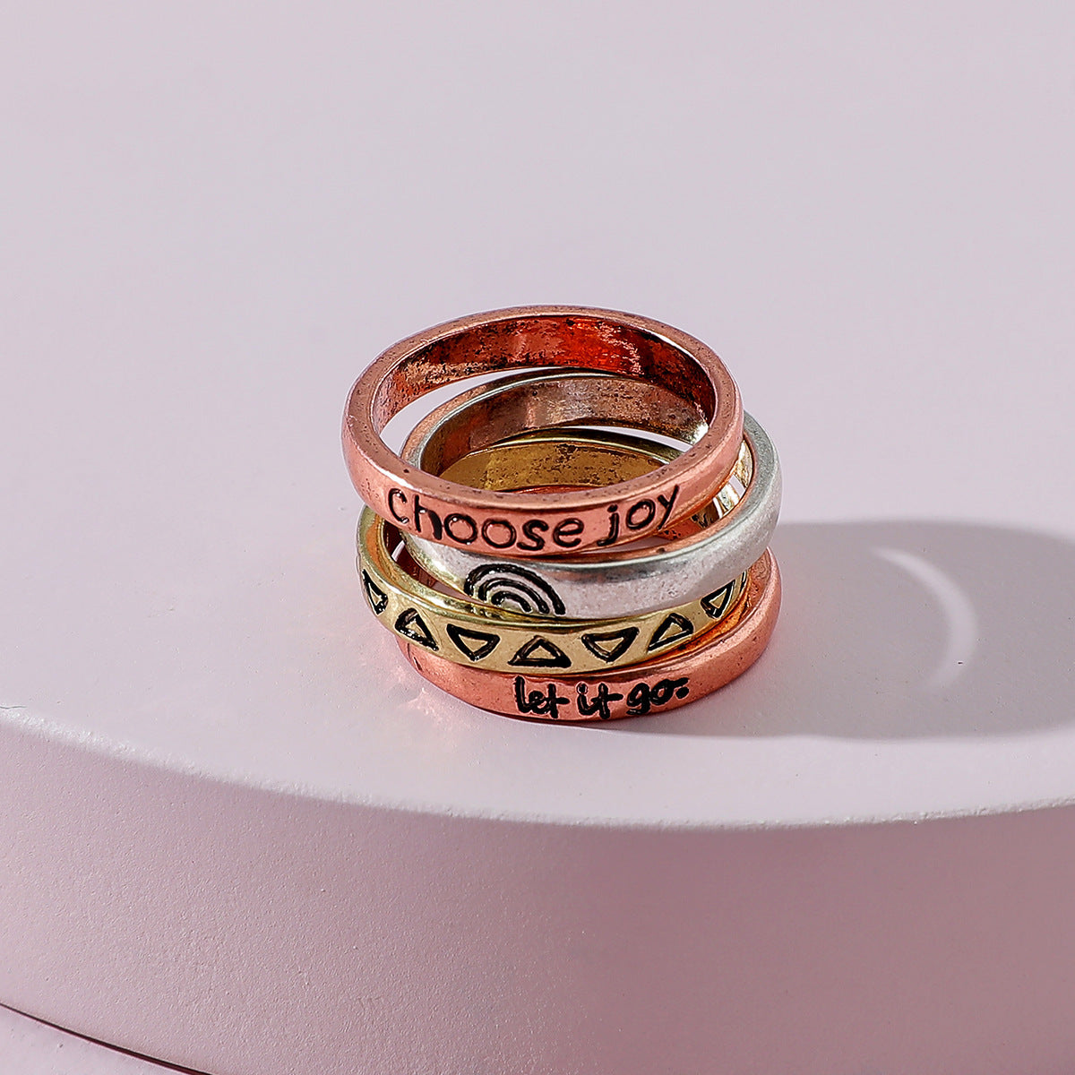 Agate Alphabet Rings Set Geometric Alloy Inlaid Gemstones