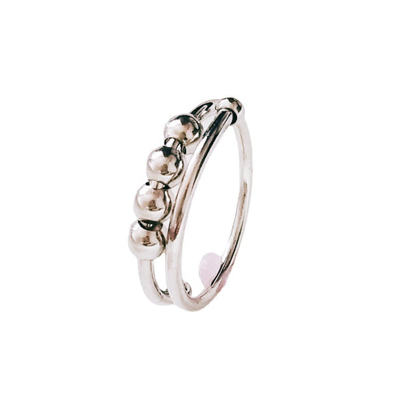 Adjustable Alloy Ring With Turning Beads For Stress Relief