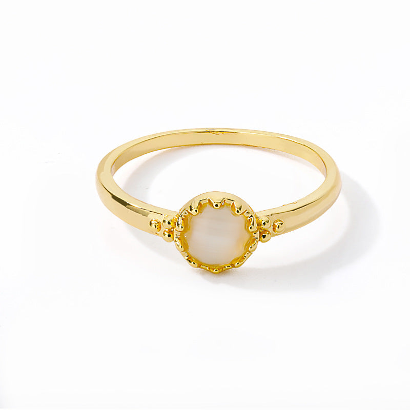 Circle Geometric Opal Ring Brass Gold Size 7 Women Sun Shape Fashion Jewelry For Everyday Wear Chic Trendy Everyday Glam
