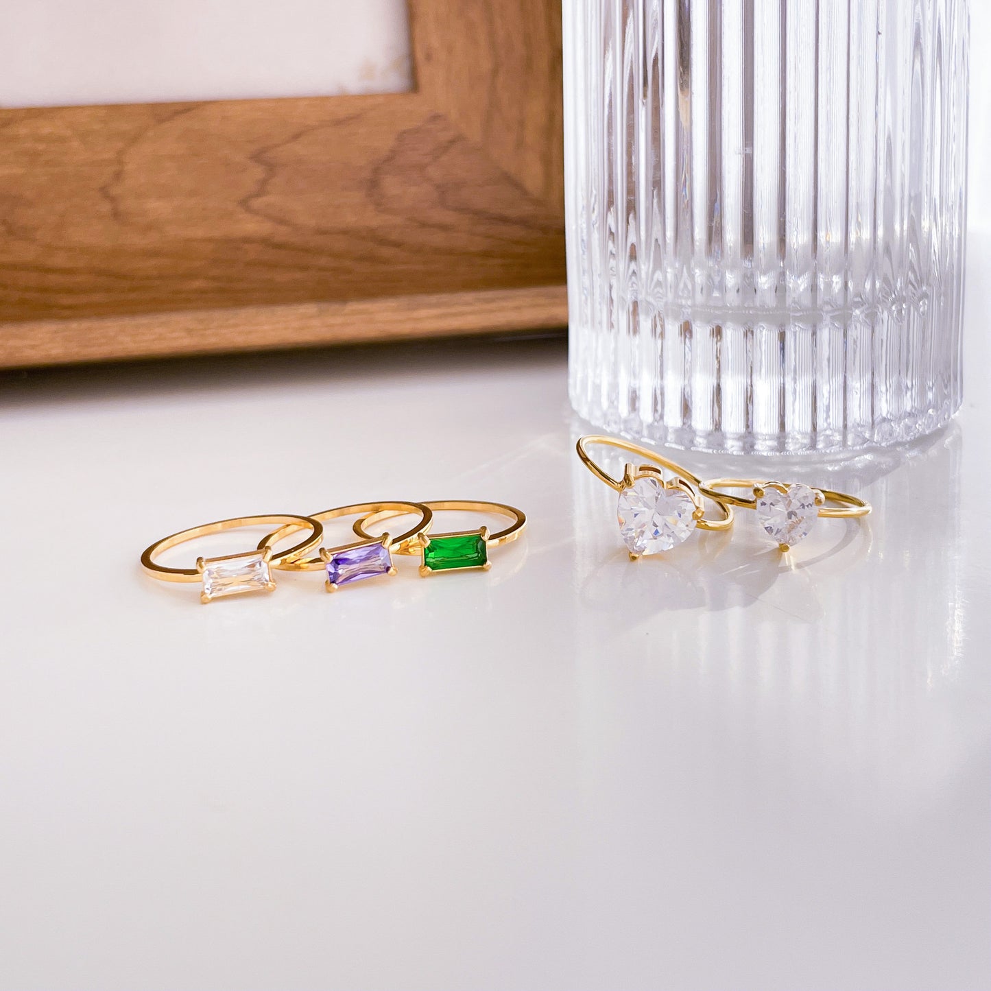 Womens Zircon Ring Titanium Steel Index Finger Geometric Inlaid Purple Green Square Electroplated Fashion Ring