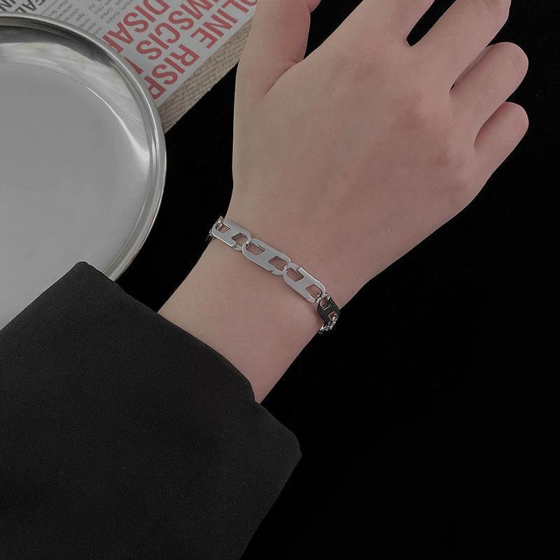 Unisex Titanium Steel Bracelet Hip Hop Geometric Patterned Electroplated Bangle European Design Hollow Jewelry