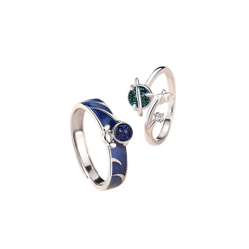 Adjustable Couple Rings For Him And Her Copper Astronaut Planet Design Anniversary Gift For Couples Gift Ideas