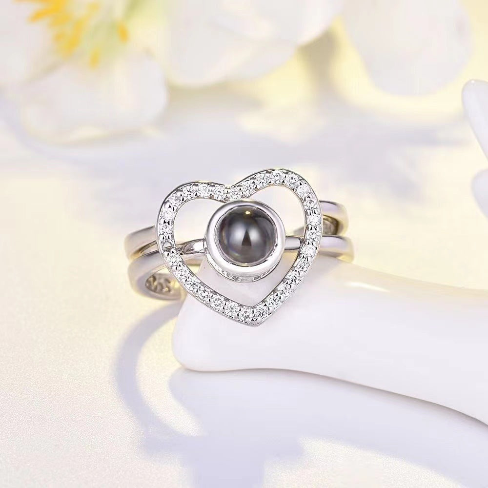 Couple Rings Love You Projection Adjustable Open Heart Rings Set Languages Rose Gold And Silver Alloy Matching