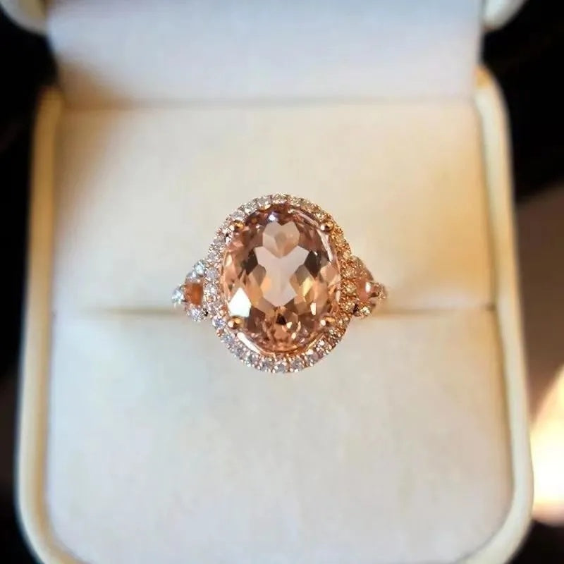 Adjustable Rose Gold Morganite Ring With Diamond Accents Floral Alloy Jewelry For Women Korean Japanese Style Today