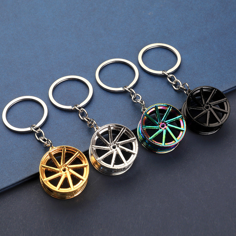 Car Wheel Hub Keychain Zinc Alloy Key Ring National Fashion Design Auto Wheel Key Ring Gift Black White Car Accessory
