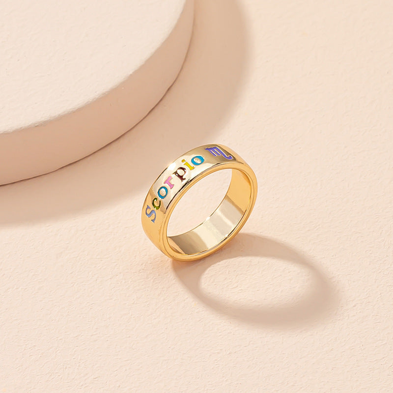 Constellation Zodiac Ring Unisex Adjustable Metal Jewelry Sign Ring Aries Leo Virgo European American Style Fashion