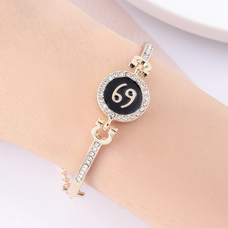 Constellation Rhinestone Inlay Bracelet Unisex Bangle Jewelry With 12 Constellation Elements For Women And Men