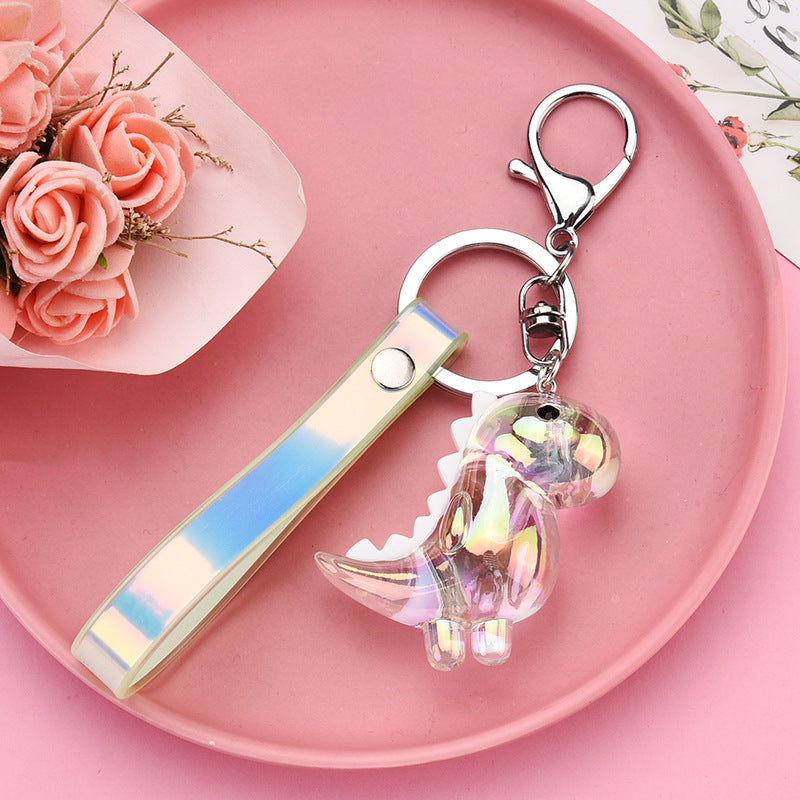 Acrylic Dinosaur Keychain Cartoon Pendant With Leather Rope Buckle Gift For Wedding Birthday Travel Graduation Gift