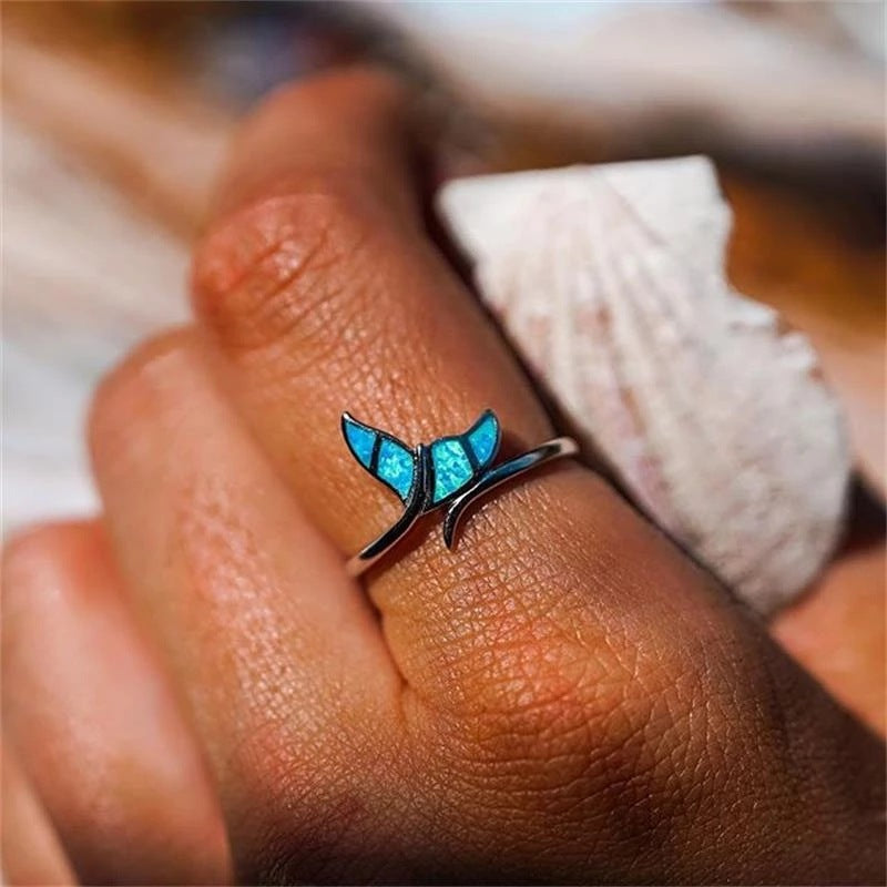 Alloy Wing Ring With Blue Opal Geometric Design Electroplated Finish Women Fashion Ring European Style For Her