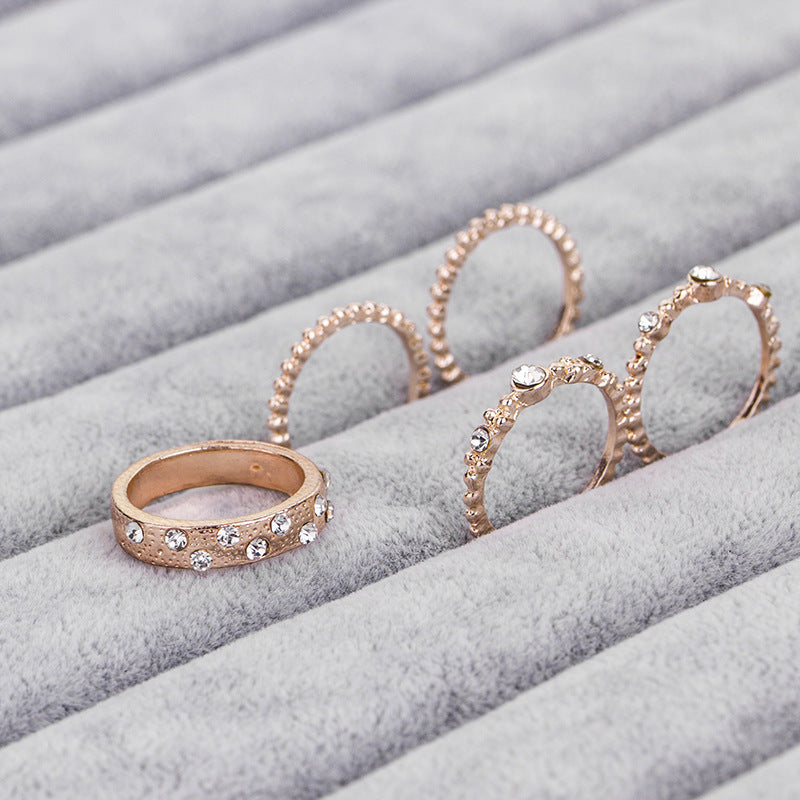 Womens Rose Gold Stackable Ring Set Five Pieces Geometric Fashion Jewelry For Women Elegant Everyday Accessory