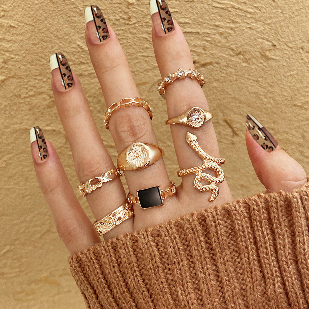 Alloy Ring Set 9 Piece Flower Animal Zodiac Rings With Diamond Inlays Euro Style Rings For Gifts Women And Men