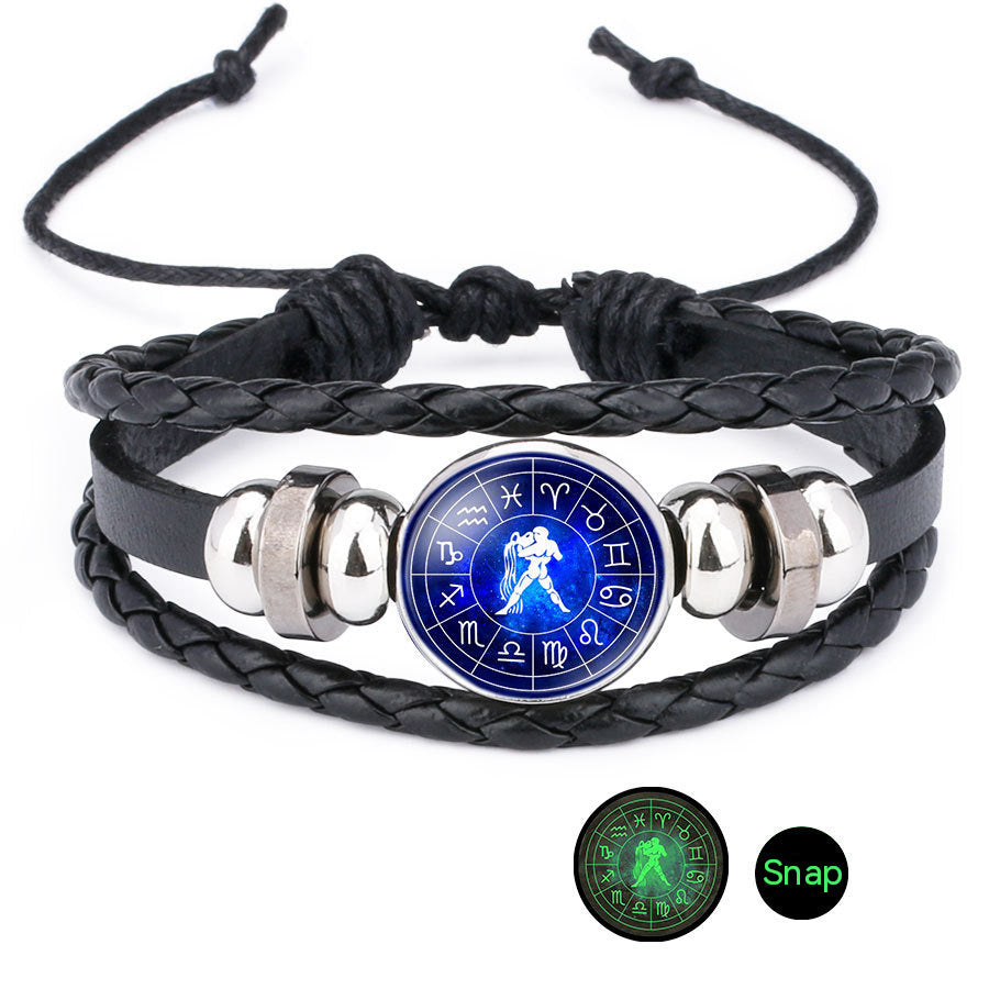 Leather Bracelet With Crystal Inlay Constellation Taurus Zodiac Sign Unisex Jewelry For Everyday Wear Soft Feel