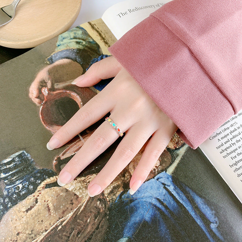 Adjustable Heart Ring Epoxy Copper Jewelry Korean Style Women Everyday Wear Gift Traffic Light Colored For Daily Wear