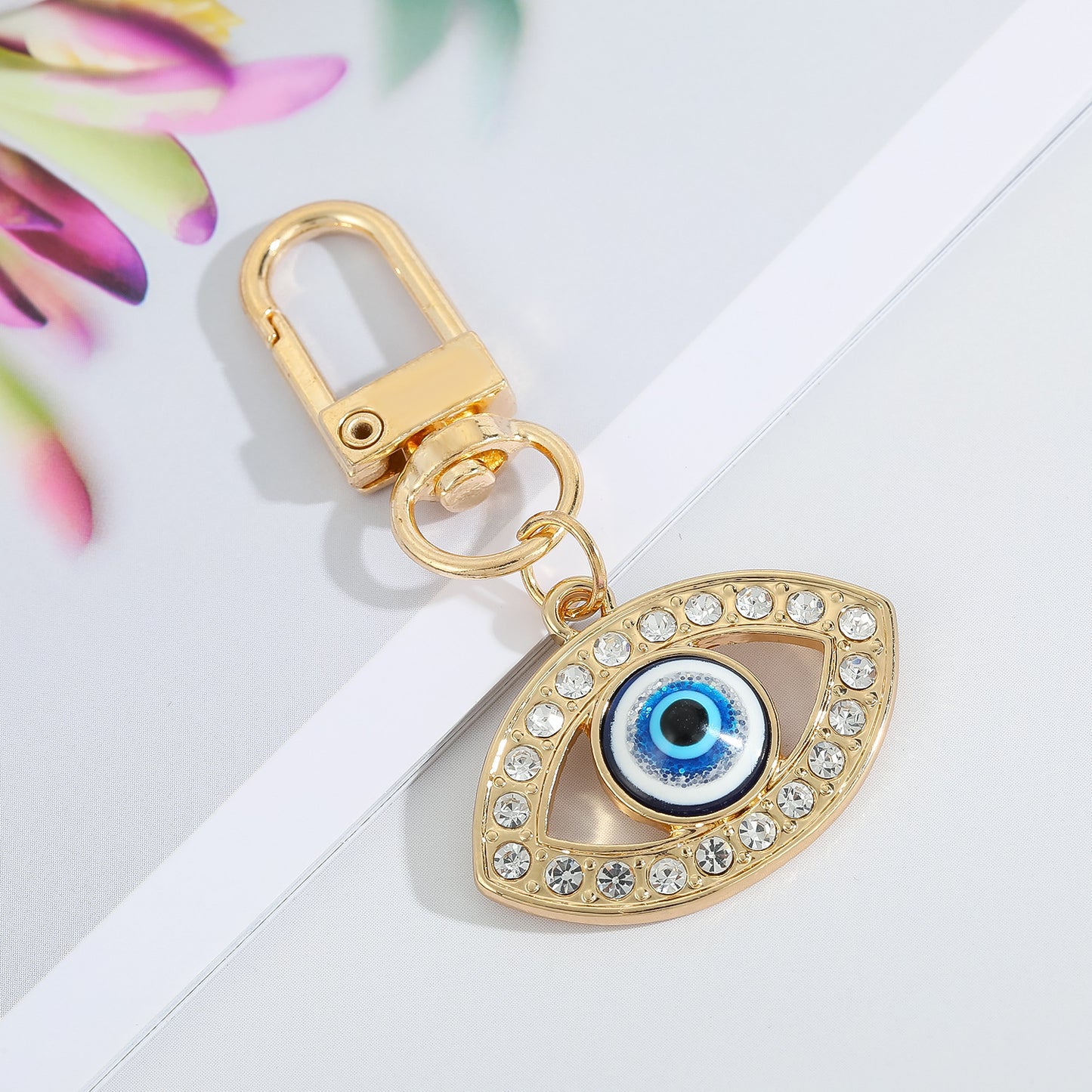 Alloy Keychain Pendant Dripping Oil Eye Design Key Ring Bag Charm Fashion Accessory Durable Silver Finish Trendy Look