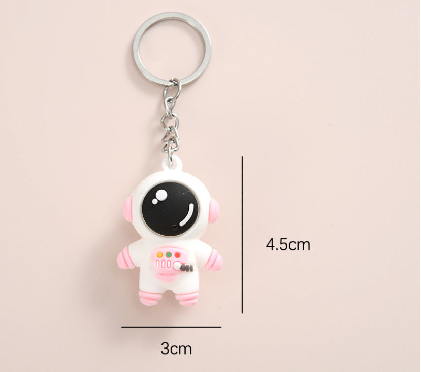 Cartoon Astronaut Keyring Rubber Charm For Bags And Keys Cute Spaceman Pendant Accessory Backpack Blue Or Pink