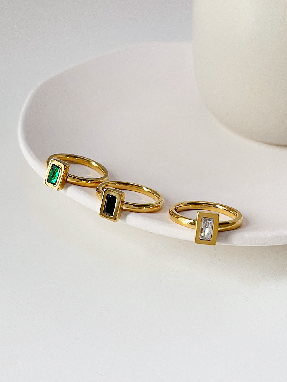 Womens Zircon Square Ring Gold Plated Stone Band Size 6 7 8