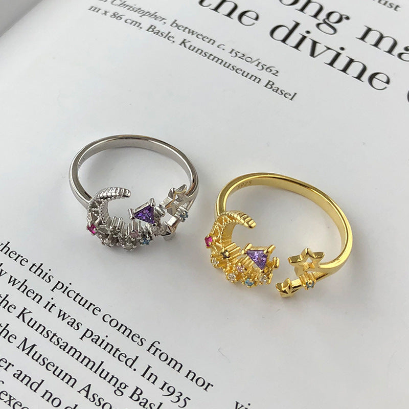 Womens Sterling Silver Crescent Moon Ring Adjustable Open Design Elegant Celestial Jewelry Bright Gift For Her