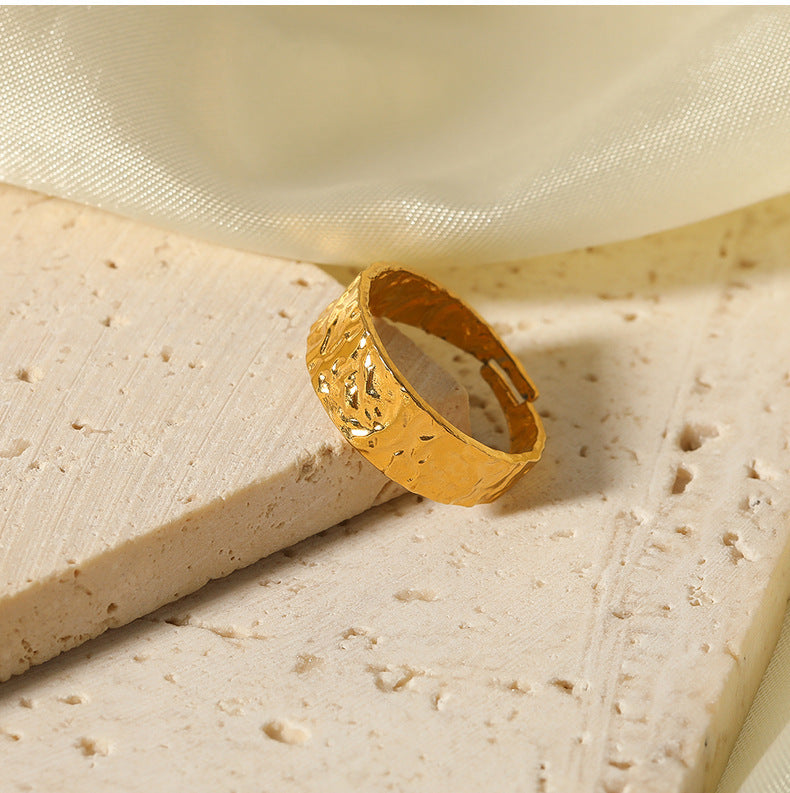 Women's Gold Plated Ring Retro Adjustable Opening Ring Personality Stainless Steel Ring Fashion Jewelry Round Ring for Her