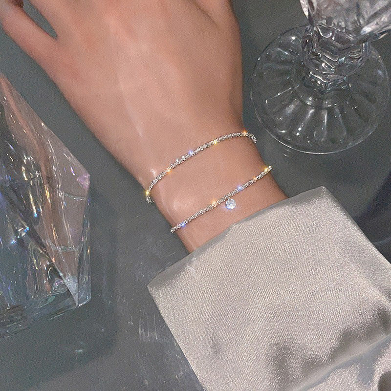 Womens Zircon Bracelet Set 2 Piece Alloy Jewelry Gift For Her Sparkling Accessory Collection Elegant Jewel Set