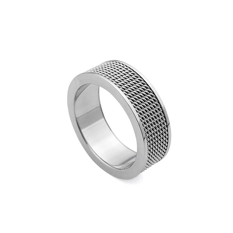 Unisex Titanium Steel Mesh Geometric Ring For Men And Women Modern Fashion Accessory Durable Everyday Wearable
