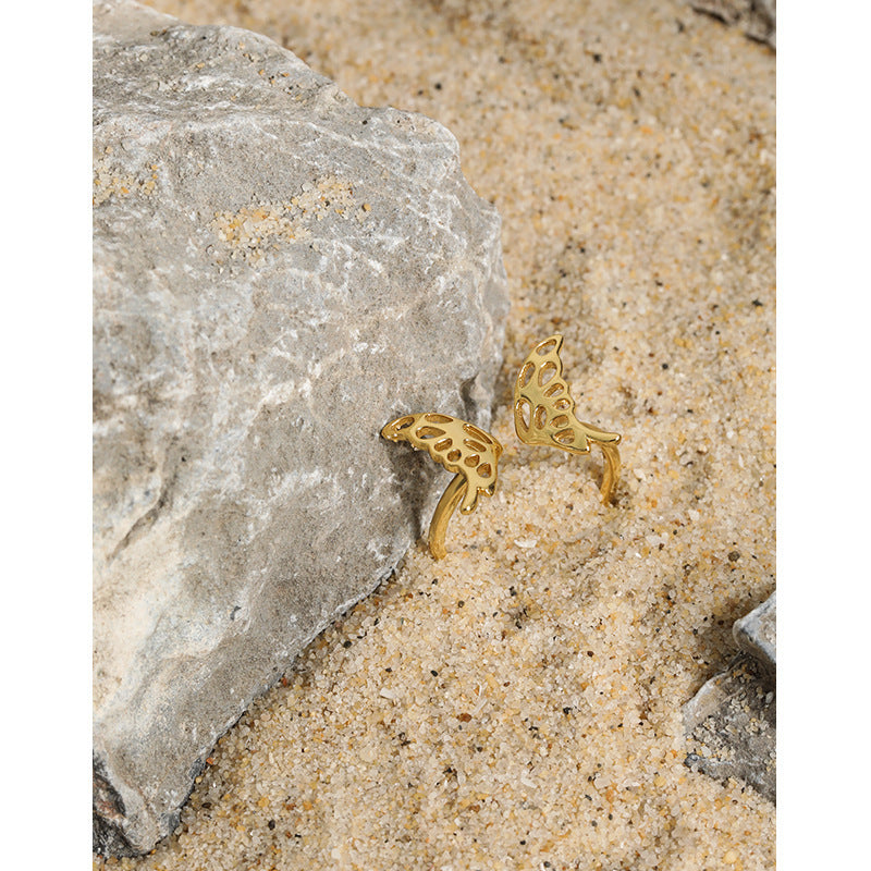 Butterfly Ring S925 Sterling Silver Adjustable White Gold