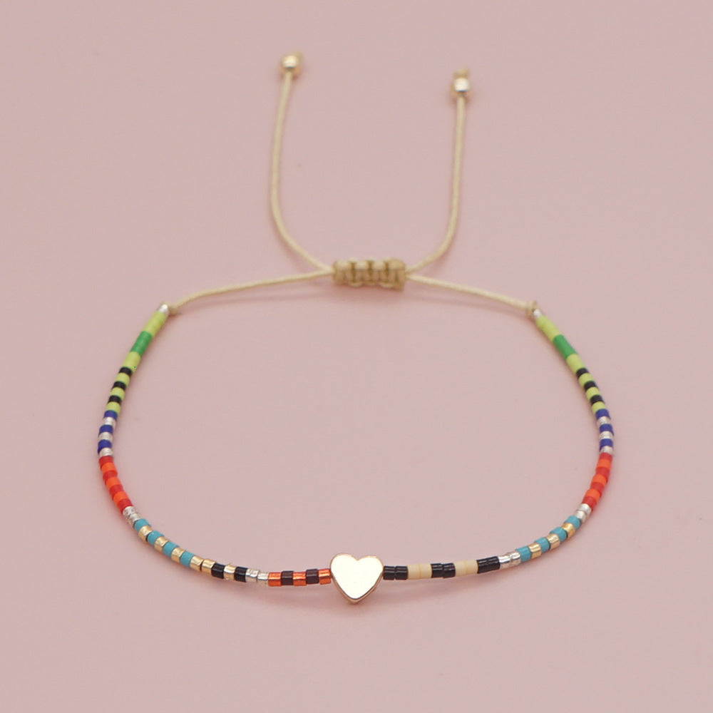 Beaded Cross Bracelet Rainbows Crystal Beads Handmade Stacked Imitation Rice Beads Women Girls Everyday Trends