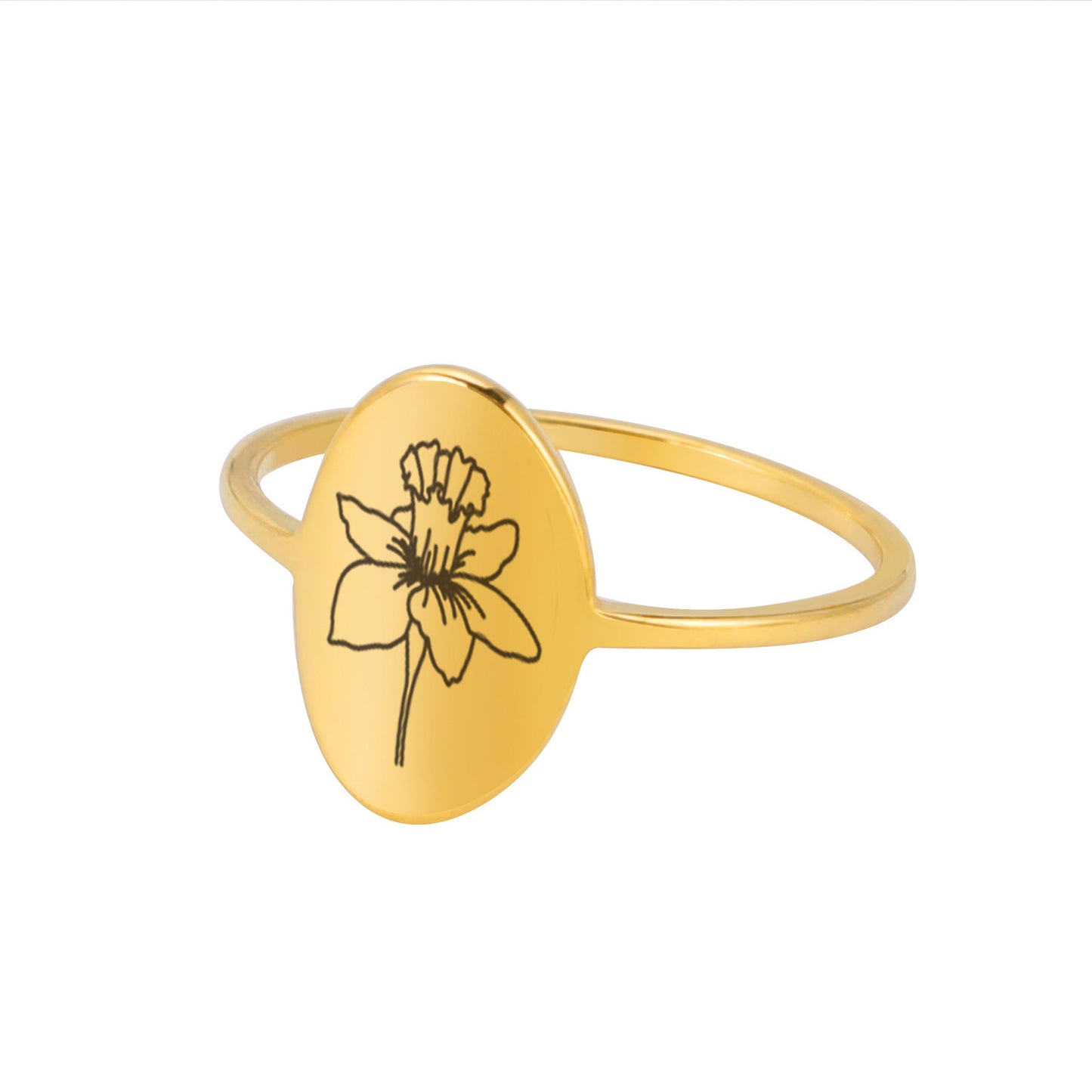 Stainless Steel Flower Ring Luster Gold Electroplated Elegant Floral Design with Intricate Detailing for Women
