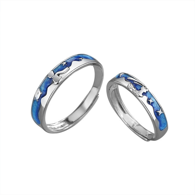 Adjustable Silver Fox Couple Rings For Men And Women Unisex Matching Jewelry Prince Electroplated Fashion Jewelry Duo