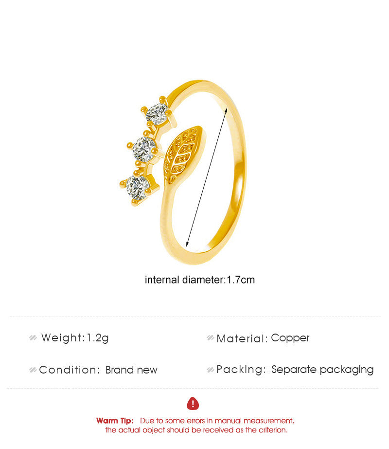 Womens Leaf Design Copper Ring With 14K Gold Plated Finish Diamond Accent Engagement Anniversary Jewelry Style