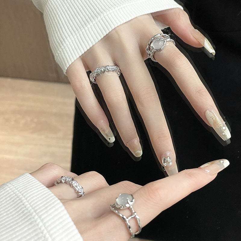 Copper Moonstone Ring with Zircon Geometric Fold Design