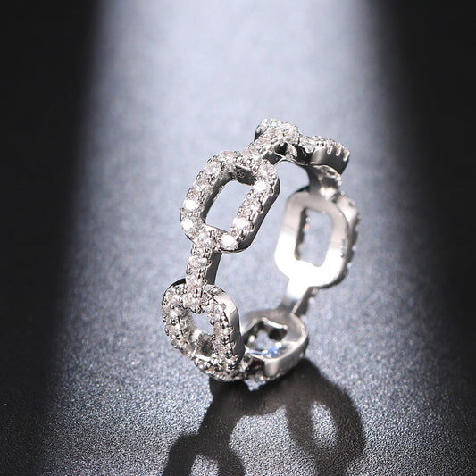 Zircon Chain Ring Women Men Floral Inlay Gold Plated Copper Jewelry Fashion Accessory Size 6 7 8 9 Unisex Style