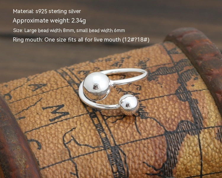 Adjustable Sterling Silver Bead Ring For Women Small Beads