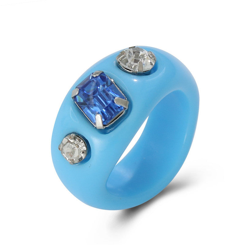 Acrylic Geometric Resin Ring With Diamond Accent Vintage Inspired Statement Jewelry For Women Casual Wear Everyday