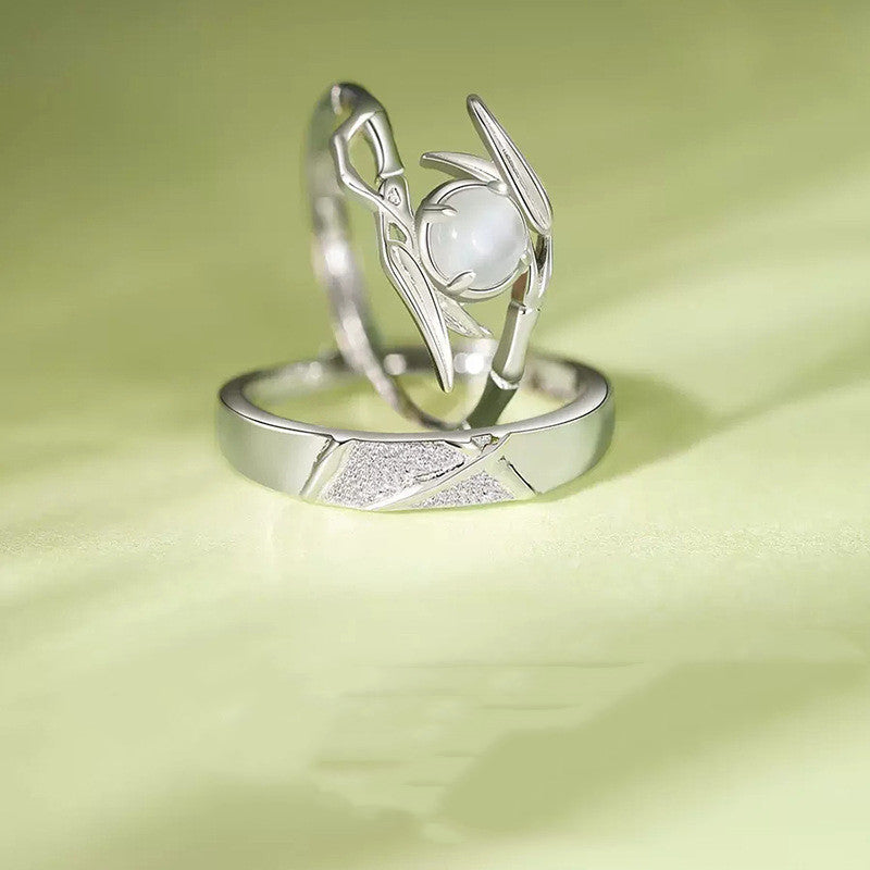 Couple Rings Set His And Hers Matching Rings Inlaid Zircon Rings Flower Shaped Rings Bamboo Joint Design Rings