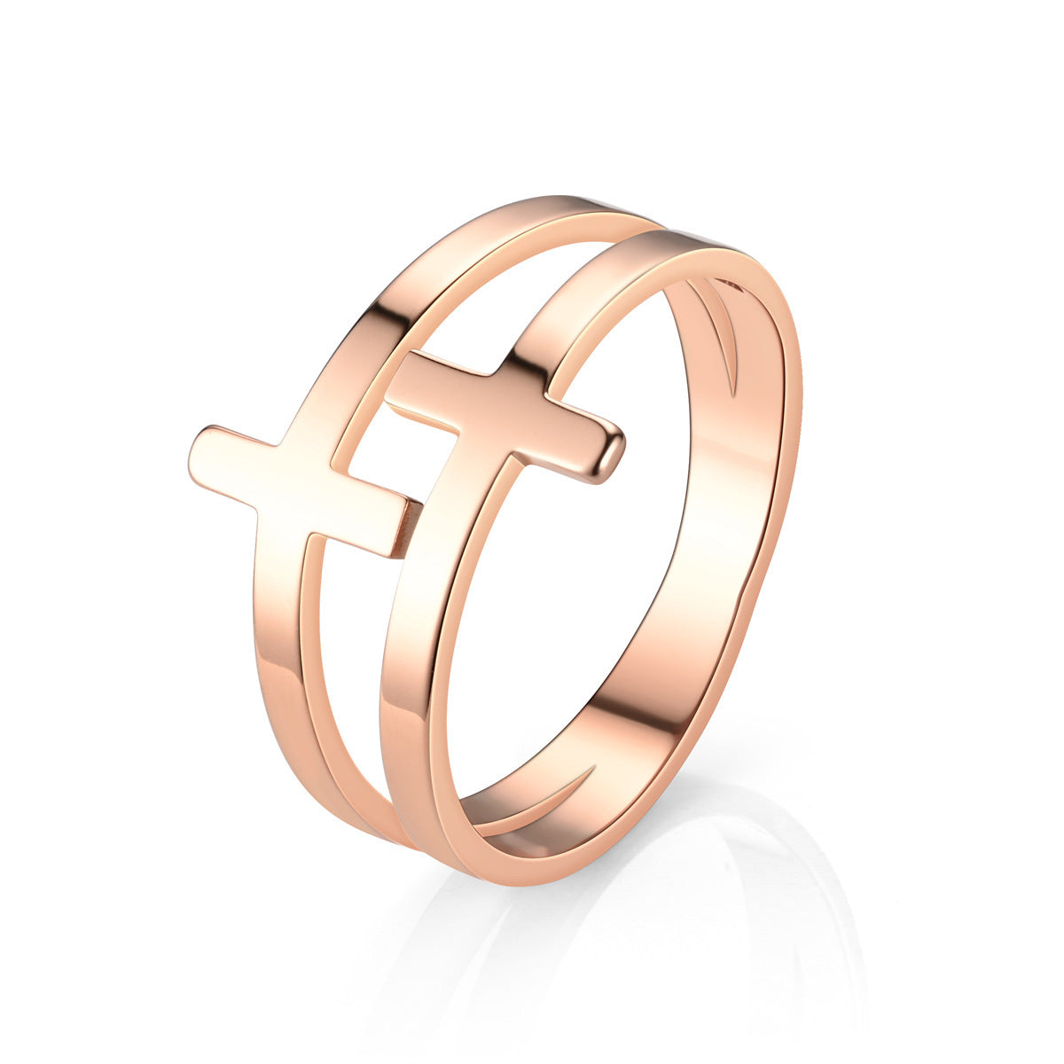 Womens Titanium Steel Cross Ring Geometric Design European American Metal Ring Steel Gold Rose Gold Ring Style