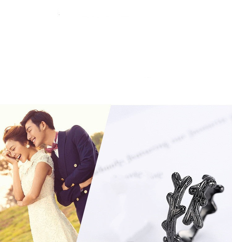 Adjustable Open Rose Leaf Design Couple Rings Copper Electroplated Promise Engagement Anniversary Gift Jewelry